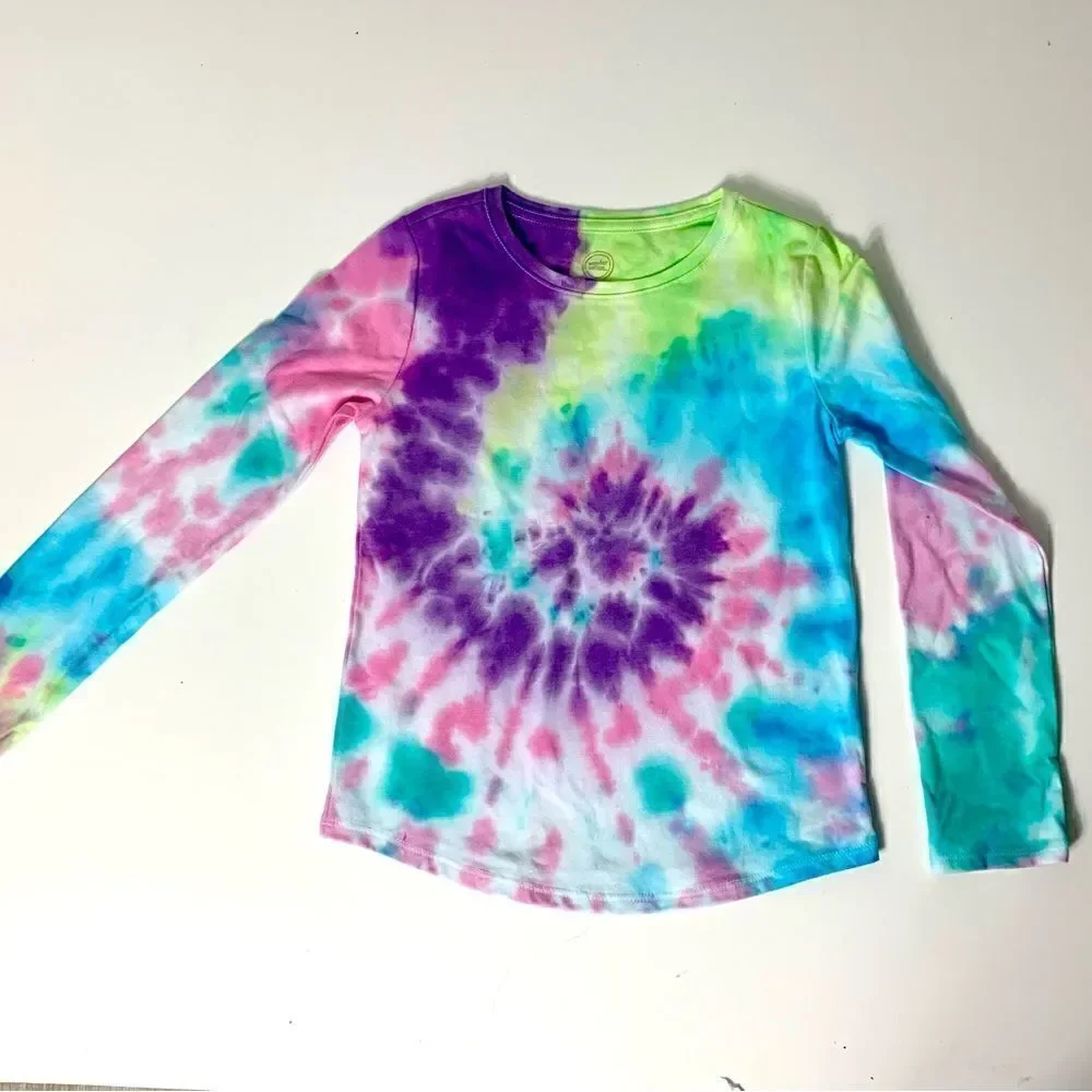 Children’s Handmade Tie Dye Spiral Hippie Boho Woodstock Long Sleeve T Size 7-8